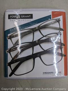 Design Optics by Foster Grant Plastic Rectangle Reading Glasses, 3-pack +1.25 (New - Open Box)