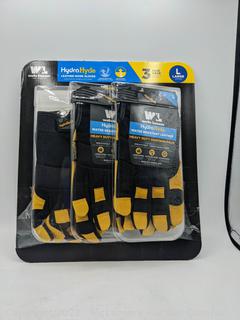 Wells Lamont Men's HydraHyde Leather Work Gloves 3 Pairs - Large - Water-Resistant, Breathable, Stretch Spandex Back - Leather Pull Tab on Cuff for Quick, Easy Removal - See Link! - NOTE: Our product has 3 pairs of gloves, while the link says 6 (New - Open Box)