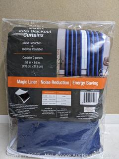 SUNBLK Total Blackout Curtains - Noise Reduction & Thermal Insulation - 1/2 Panels, 52" in x 84" - BLUE (New - Open Box)