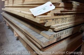 Lot of (15) Assorted MDF Core Veneer Plywood Boards and Raw MDF Boards, 5' x 10'
