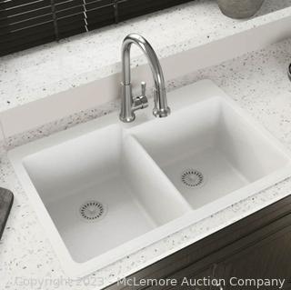 Miseno Carolina 33" Double Basin Drop In Stone Composite Kitchen Sink with 50/50 Split Ivory color MSRP $438  APPEARS NEW IN BOX