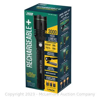3,000 Lumen LED Flashlight with Rechargeable Batteries and 3 “C” Batteries (New - Open Box)
