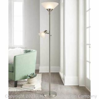 NEW IN BOX - Torchiere Floor Lamp with Reading Light - 72" H x 13.97" W -  -Frosted Glass Shades - Adjustable Reading Light - By Bridgeport Designs - $83.99 - SEE LINK (New)