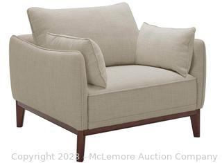 Stone & Beam Hillman Mid-Century Living Room Chair with Wood Base and Legs Ivory New in Box MSRP $593  Appears New in Box