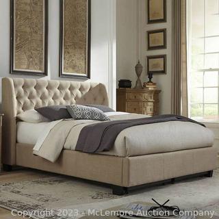 Brand New in box - Maydean Upholstered Queen Bed -  Beige - Diamond Pattern Button Tufting - Includes complete storage bed with headboard, storage footboard, side rails, platform bed mattress support slats and center support. - 73” W x 48” H  x 91” D - $1099 - SEE LINK (New)