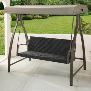 Brand New in box - Agio Woven Patio Swing with Tan Sunbrella Fabric Canopy - Aluminum and Steel Construction - Durable Powder-Coated Finish - All-Weather Woven Resin Wicker - $799 - SEE LINK (New)