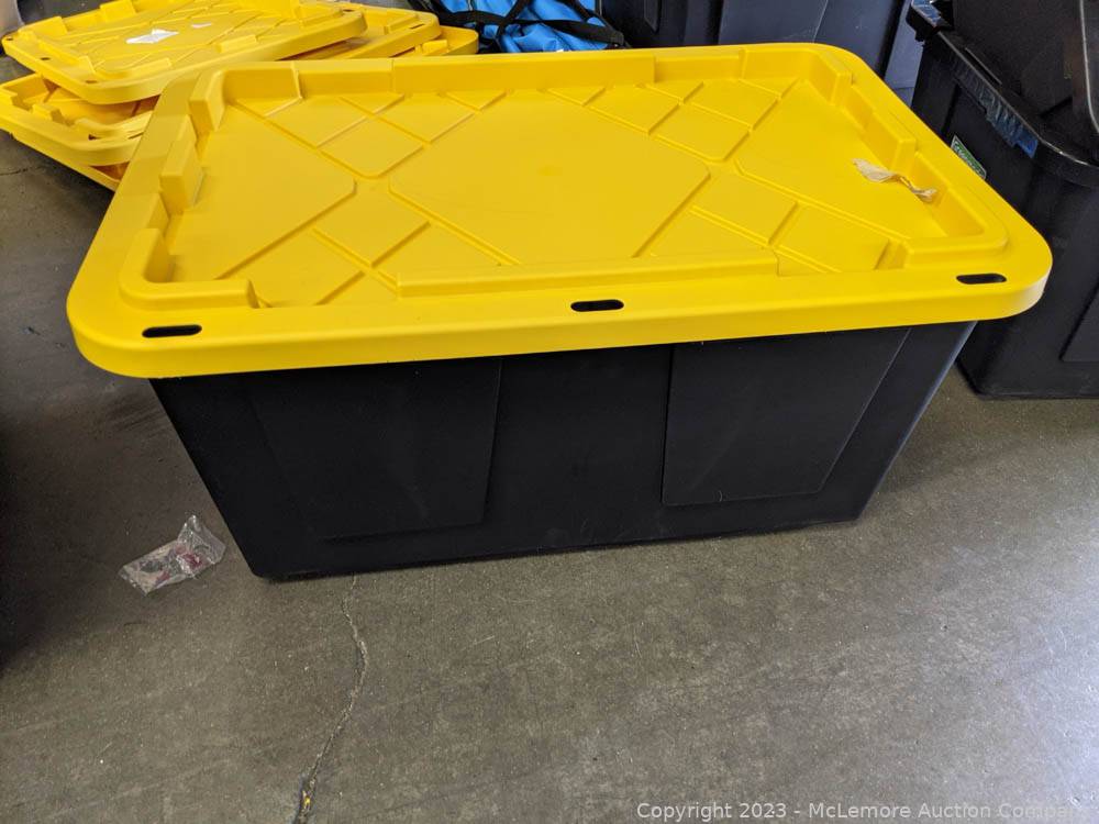 Plastic Storage Bin Lid 27 Gallon Black Yellow