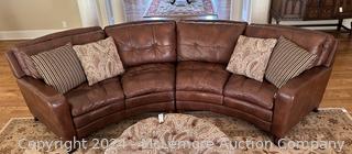 Flexsteel Industries Leather Curved Sofa with Pillows