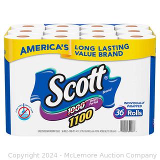 Scott Bath Tissue, 1-Ply, 1100 Sheets - 36 Rolls - $29.99 - SEE LINK