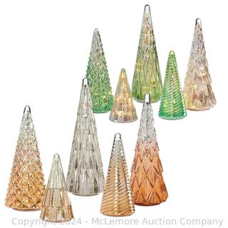 Set of 5 Glass Trees with LED Lights - Gold Set - see photo