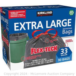 Kirkland Signature XL Drawstring Trash Bags, Flex-Tech, 33gal - 90 Count