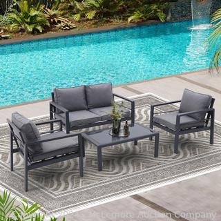 4 Pieces Patio Furniture Set,Outdoor Conversation Set, Metal Sofa Set with Coffee Table for Garden/Yard Gray