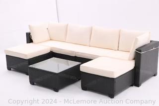 7 Piece Rattan Outdoor Sectional with Beige Cushions and Steel Frame