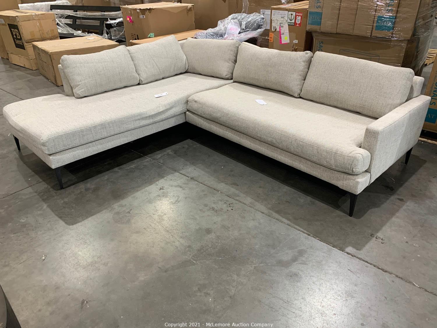 Mclemore Auction Company Auction Large Quantity Of Furniture And Home Decor From Williams Sonoma West Elm Pottery Barn With Modern West Elm Flatware Almost Gone Item Andes Sectional Sofa Stone Twill