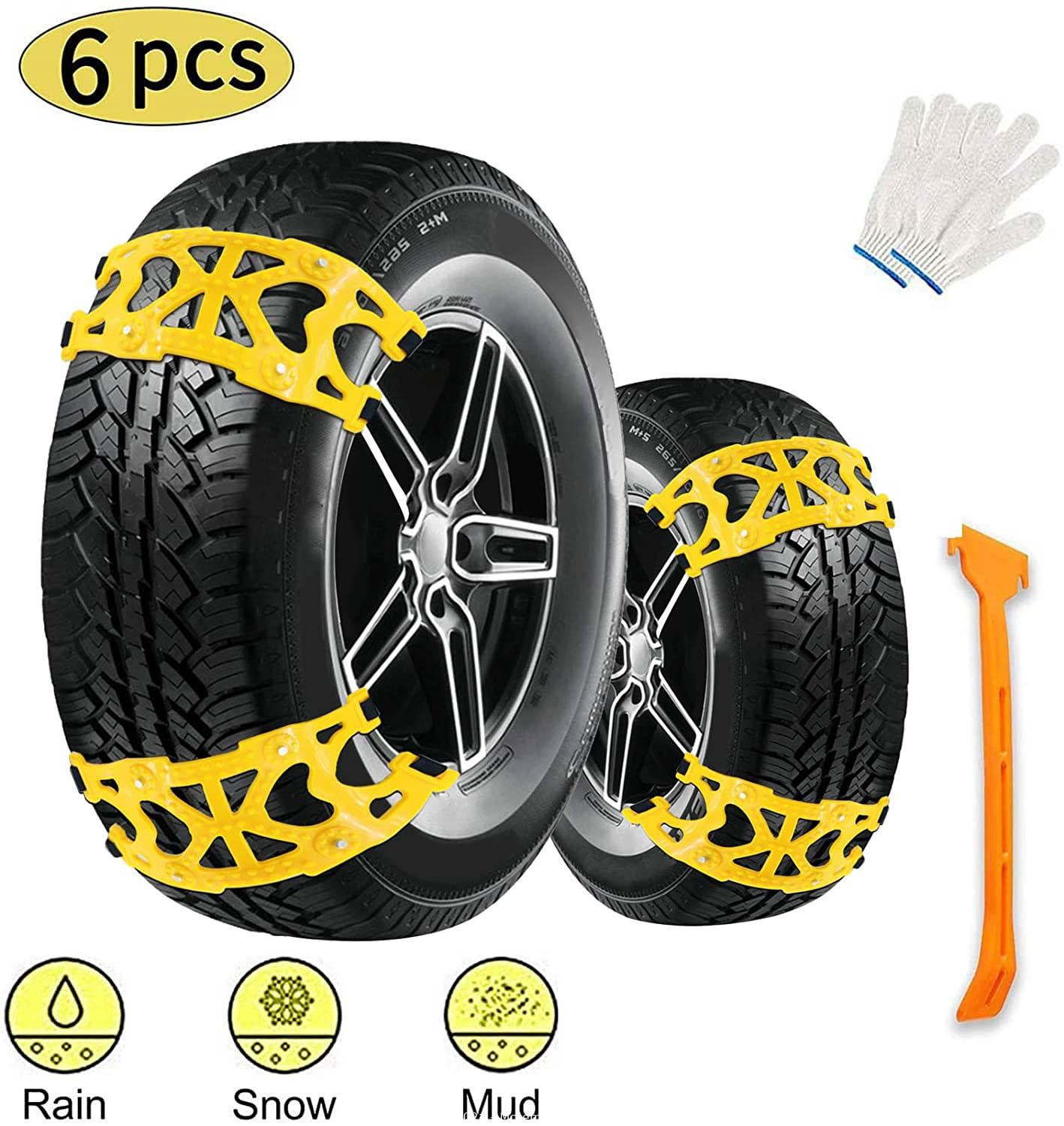 6 Sets Adjustable Anti Slip Emergency Tire Straps Security Blocks for Vehicle Buyplus Snow Tire Chains for Cars Cars/SUV/Truck/ATV Winter Wheel Chains 