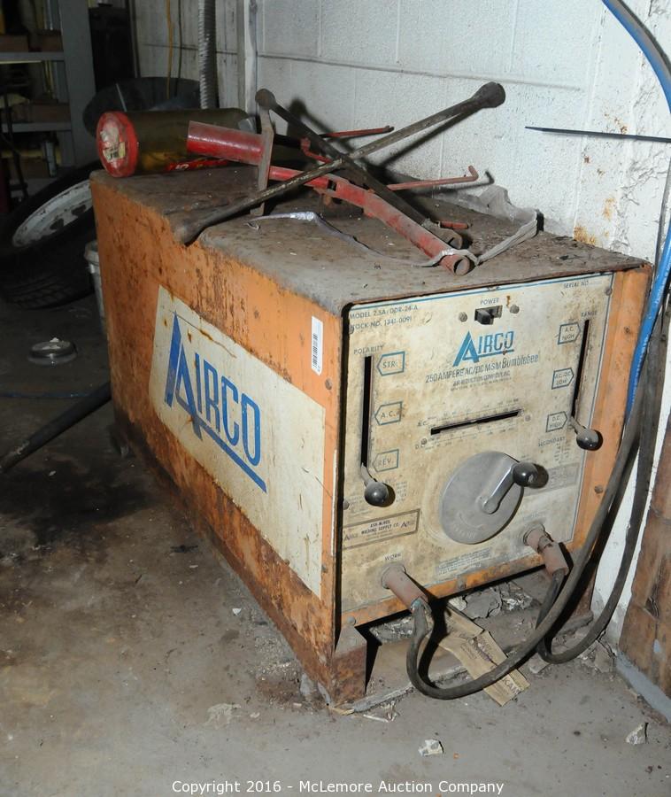 Mclemore Auction Company Auction Hardaway Construction Moving Sale Tools Equipment Art Project Prints And Electronics Item Airco 250 Ampre Ac Dc Msm Bumblebee Model 2 5a Ddr 24 A Welder