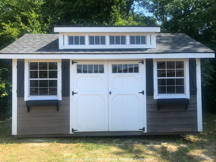 Mclemore Auction Company Auction 41 Unused Sheds Located In Ga And Sc Woodtex Bankruptcy Auction Item Woodtex 10 X 16 Heritage Shed W Dormer Located In West Columbia Sc S N