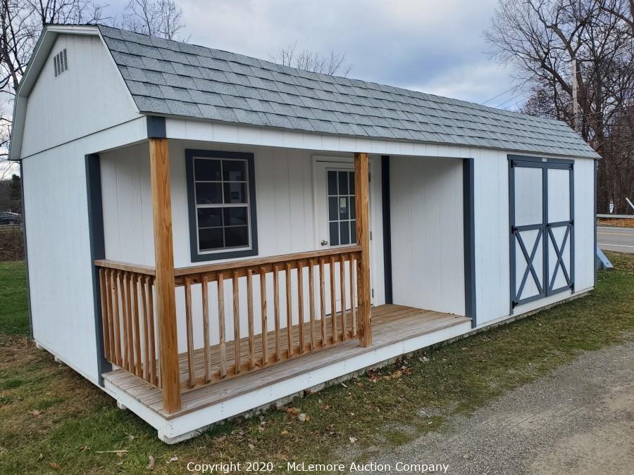 McLemore Auction Company Auction 12' x 24' Woodtex Shed Located in